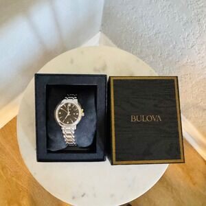 Bulova Women's Classic Stainless Steel Black Diamond Accent Women's Watch, NWT